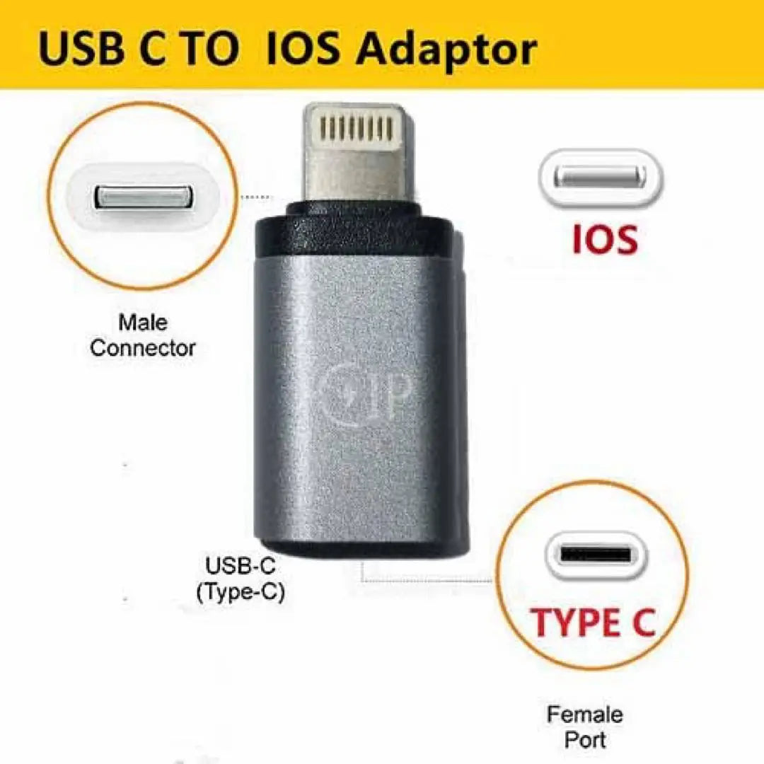 USB Type-C female ⇒ Lightning male conversion adapter charging