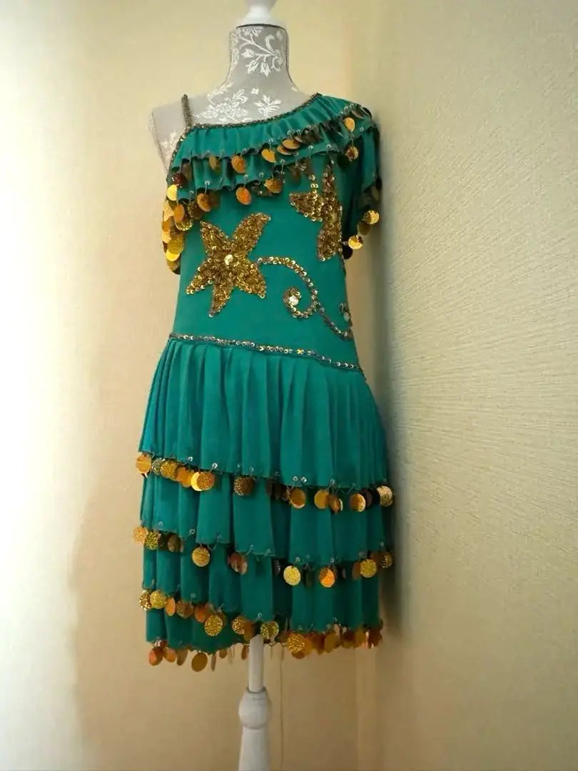 Vestido de espejo para disfraz de danza del vientre egipcia, verde y dorado, nuevo a estrenar, sin usar