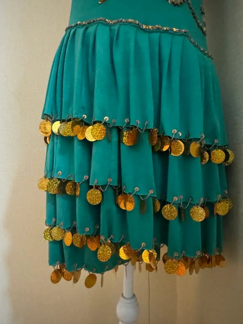 Egyptian belly dance costume mirror dress, green and gold brand new, unused