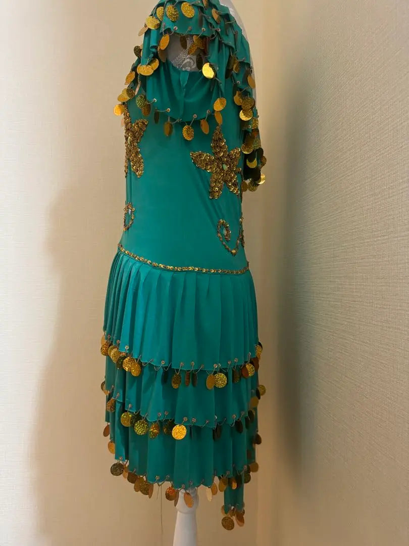 Vestido de espejo para disfraz de danza del vientre egipcia, verde y dorado, nuevo a estrenar, sin usar