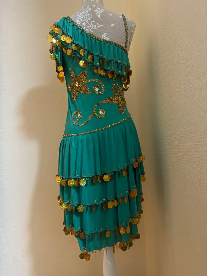 Vestido de espejo para disfraz de danza del vientre egipcia, verde y dorado, nuevo a estrenar, sin usar