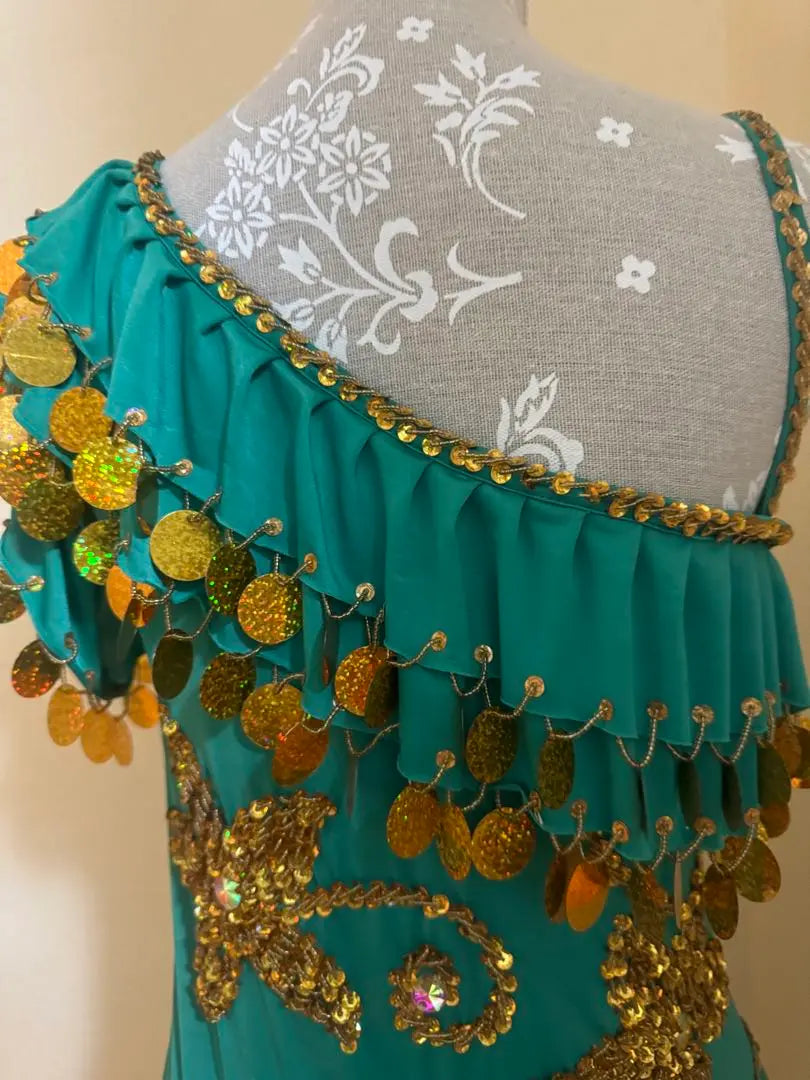 Vestido de espejo para disfraz de danza del vientre egipcia, verde y dorado, nuevo a estrenar, sin usar