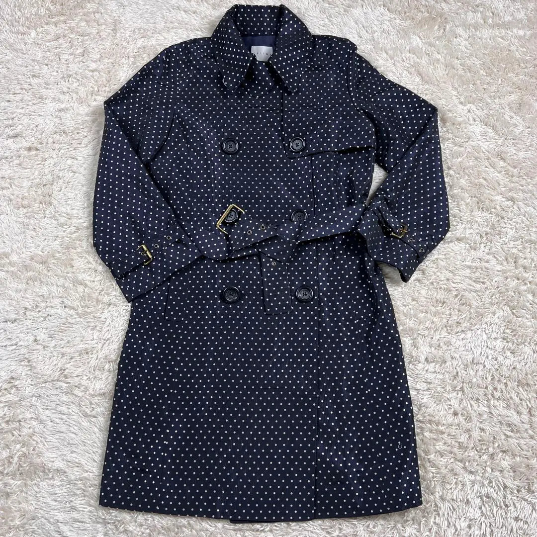 [Good Condition] Celine Trench Coat Dot Pattern 100% Silk Navy 38 M