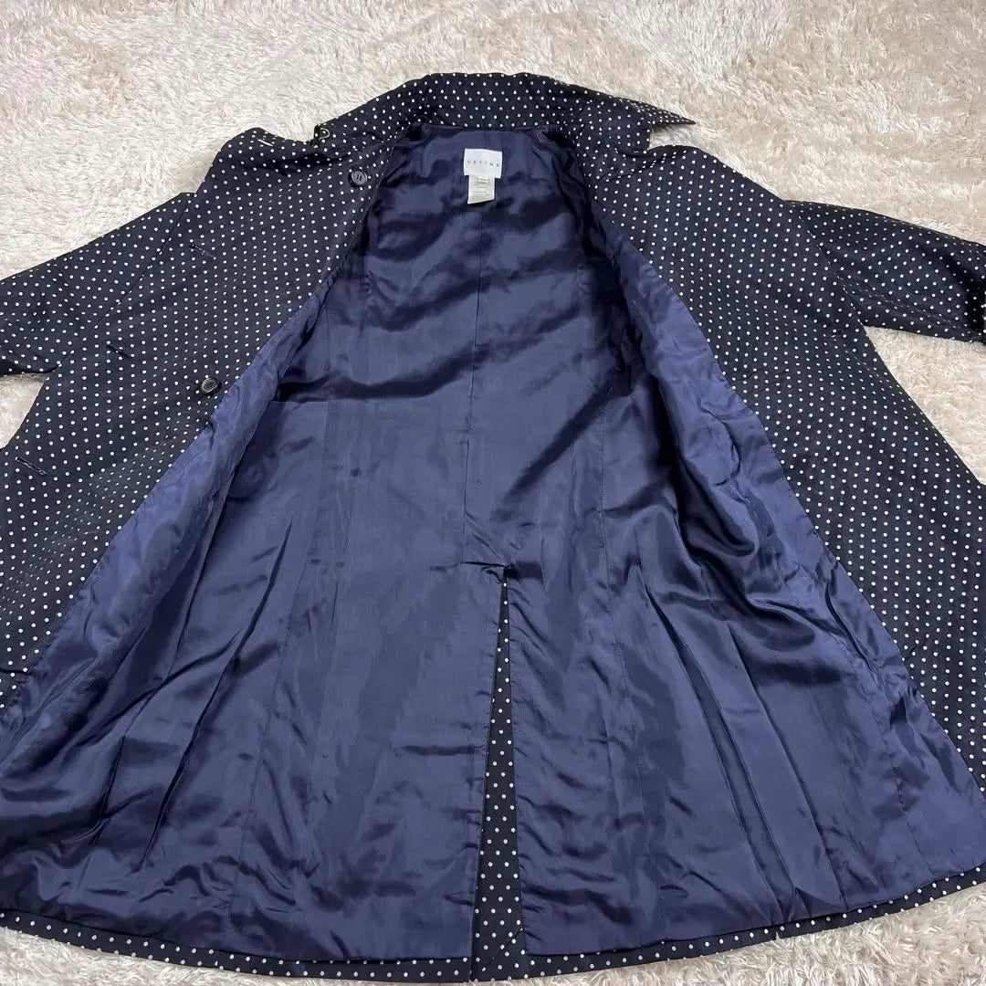 [Good Condition] Celine Trench Coat Dot Pattern 100% Silk Navy 38 M