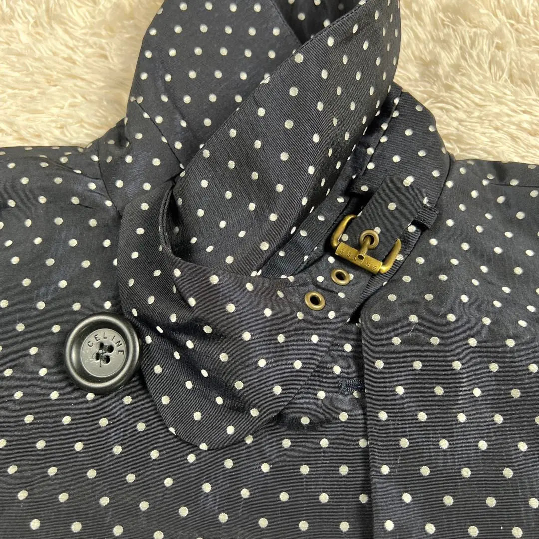 [Good Condition] Celine Trench Coat Dot Pattern 100% Silk Navy 38 M