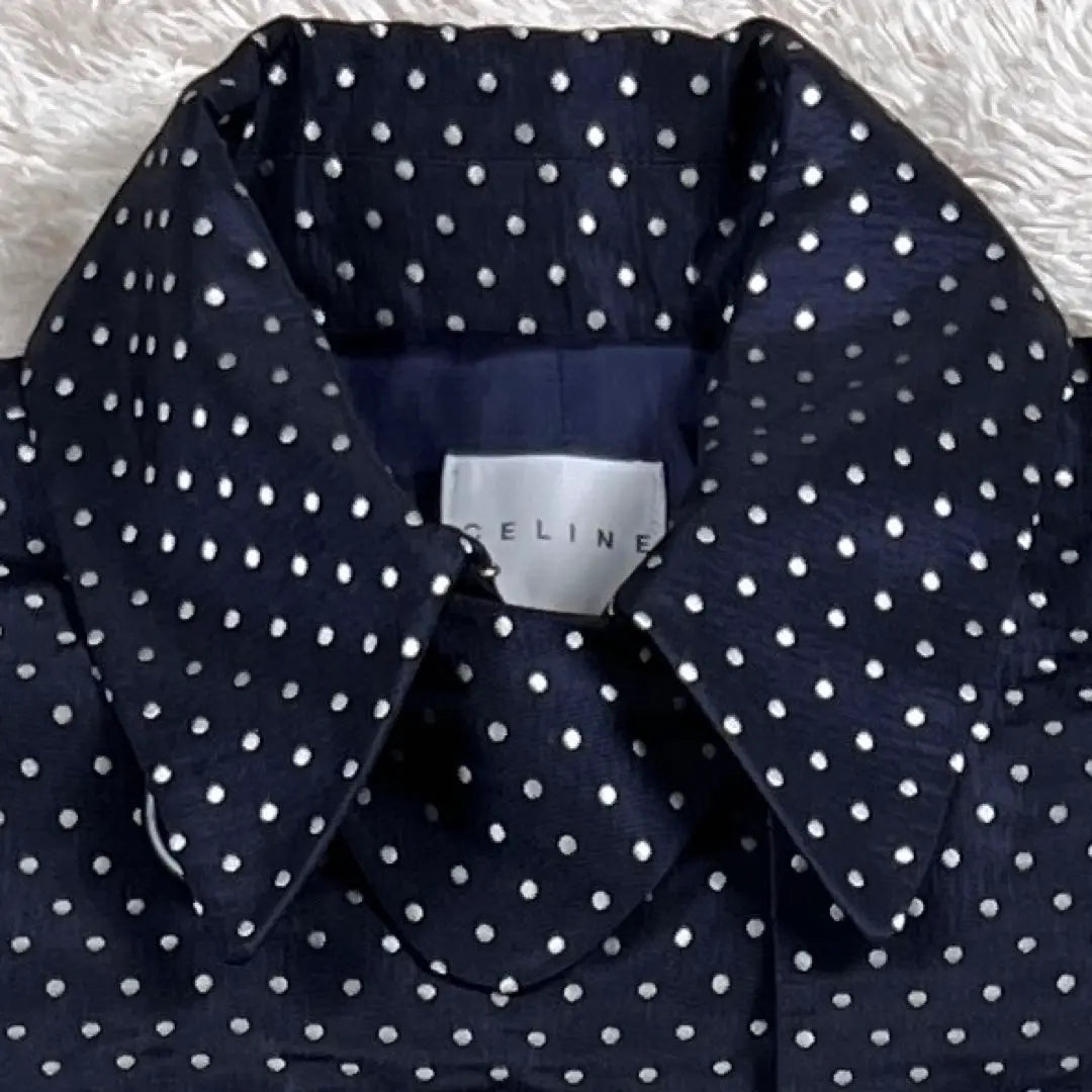 [Good Condition] Celine Trench Coat Dot Pattern 100% Silk Navy 38 M