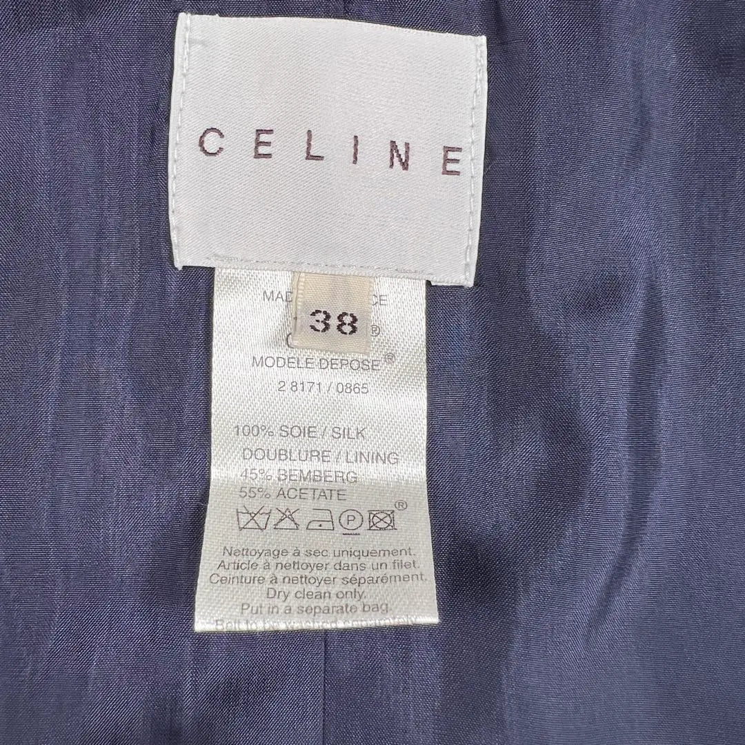 [Good Condition] Celine Trench Coat Dot Pattern 100% Silk Navy 38 M