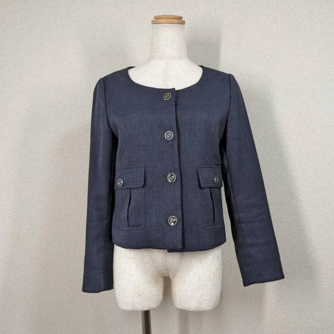 [Proportion] No color jacket navy 2 M beautiful goods formal | 【プロポーション】ノーカラージャケット　ネイビー　2　M　美品　フォーマル