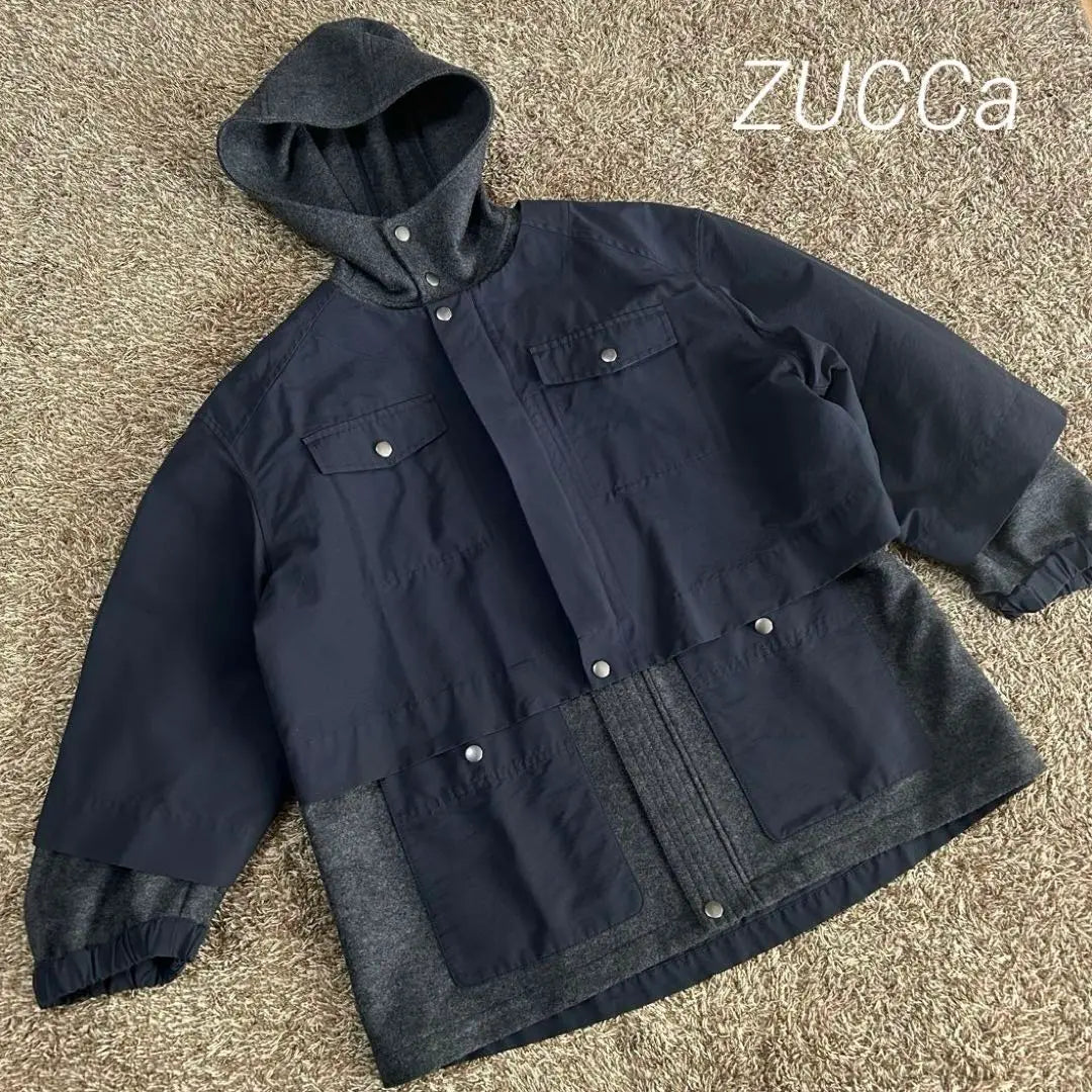 Good condition Zucca 3-way switch jacket hood no collar BIG navy