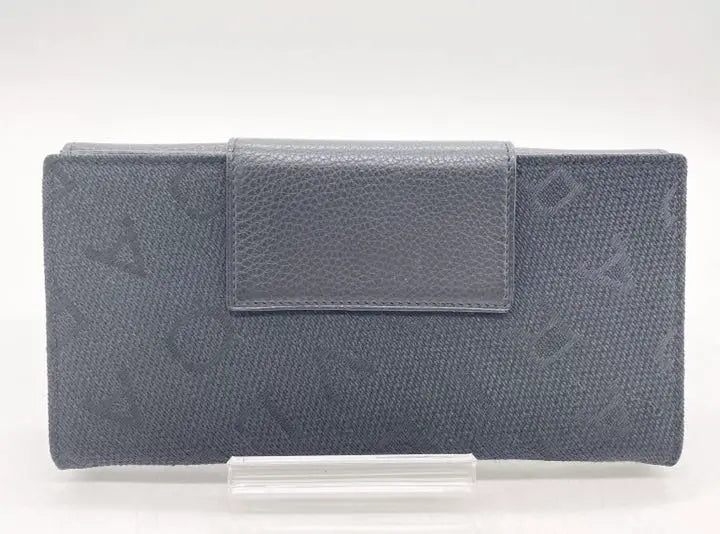 K385 Unused☆ Bvlgari long wallet black unisex leather & cloth fabric black