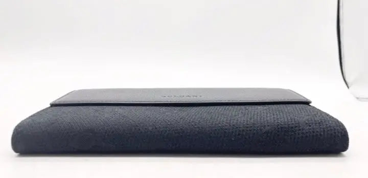 K385 Unused☆ Bvlgari long wallet black unisex leather & cloth fabric black