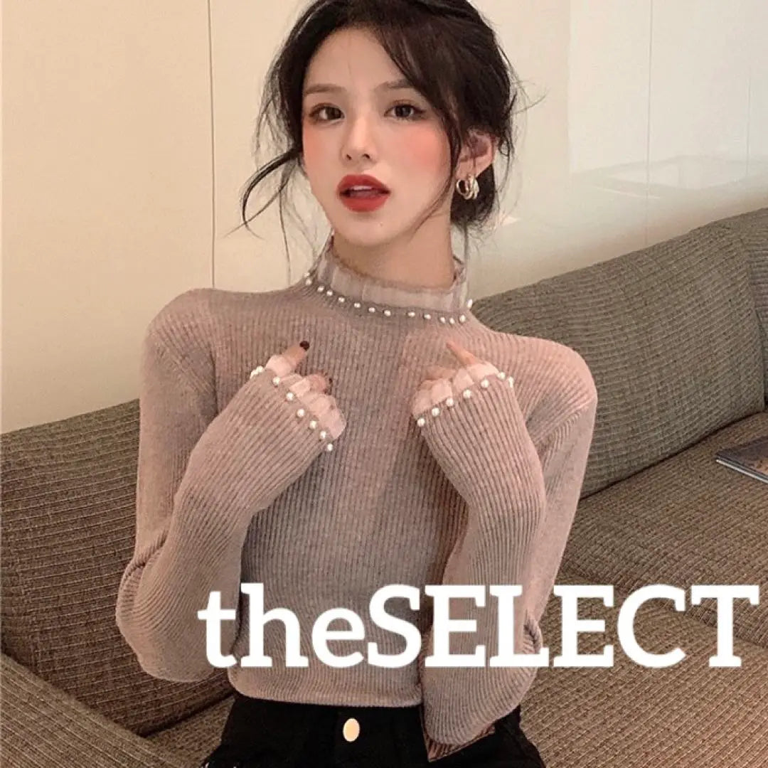 Korean Clothing Women's Knit Brown Long Sleeve Women's Tops High Neck