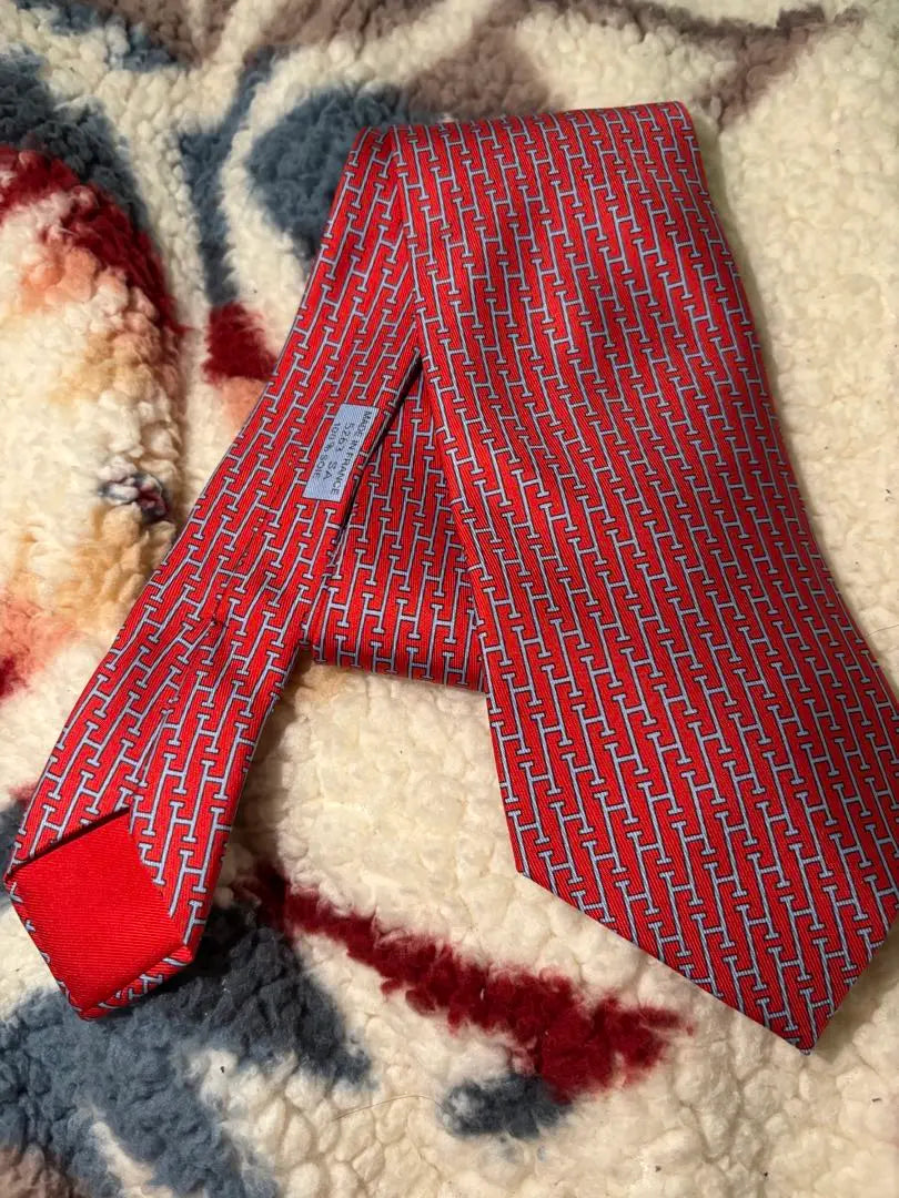 ☆Extremely beautiful☆HERMES tie H pattern red luxury popular pattern casual | ☆極美品☆HERMES ネクタイ H柄 赤 高級感 人気柄 カジュアル