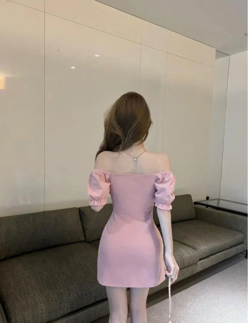 Dress Pink Korean Cabaret Dress Mini Dress M Beautiful Waist