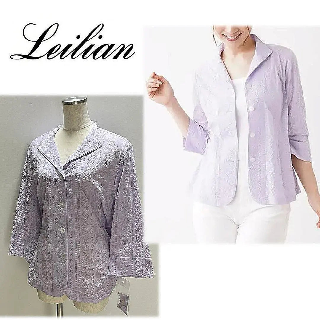 [Lerian] Nueva chaqueta de manga 3/4, fina, con patrón calado en forma de flor color lavanda, talla 13+