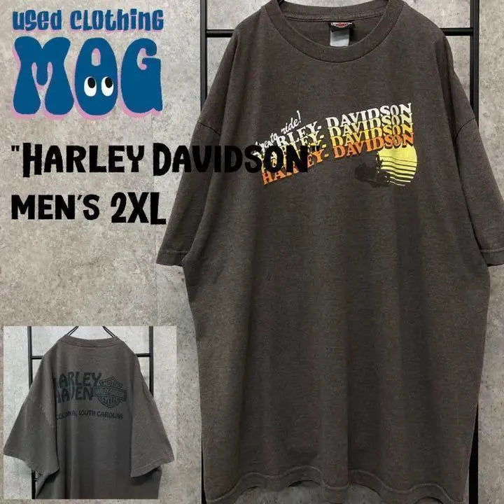 《US used clothing》Harley Davidson logo print brown T-shirt for men 2XL