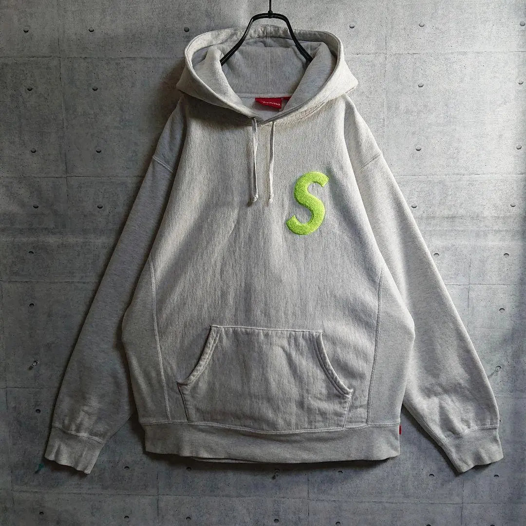 Supreme★S logo embroidered thick pullover hoodie marbled gray L