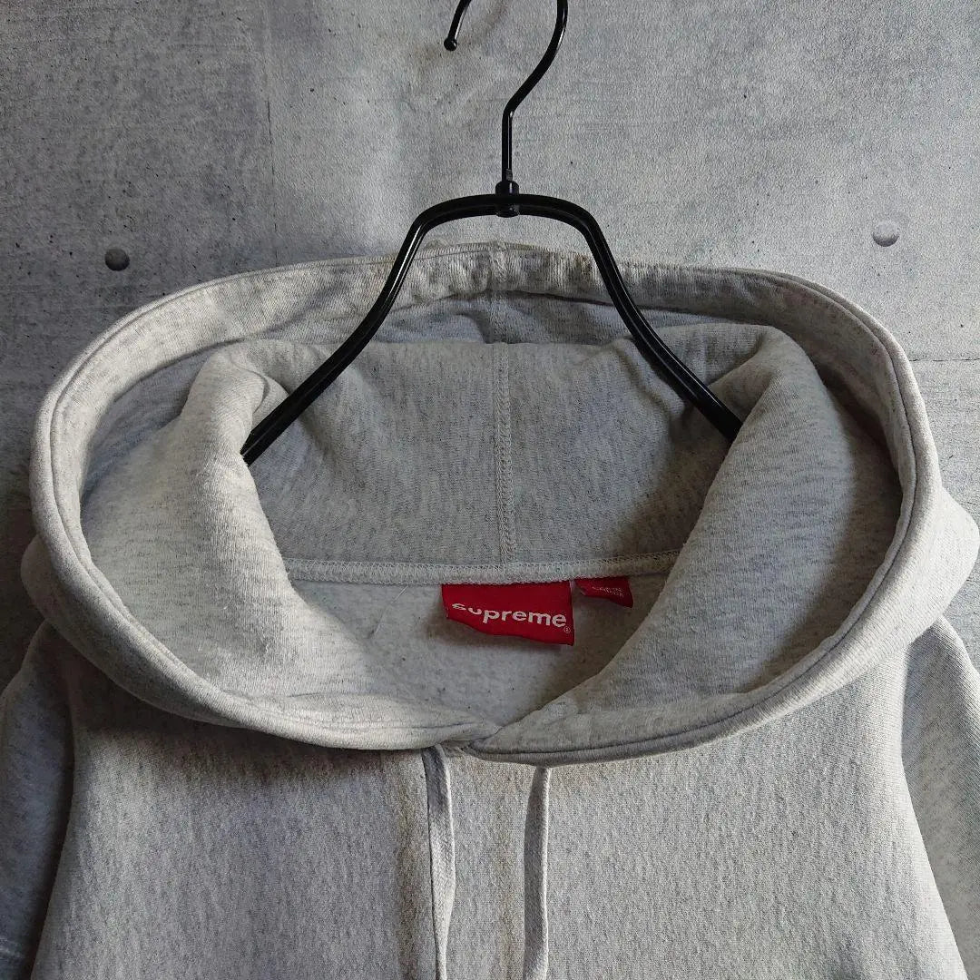 Supreme★S logo embroidered thick pullover hoodie marbled gray L