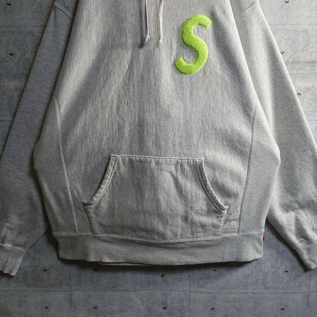 Supreme★S logo embroidered thick pullover hoodie marbled gray L