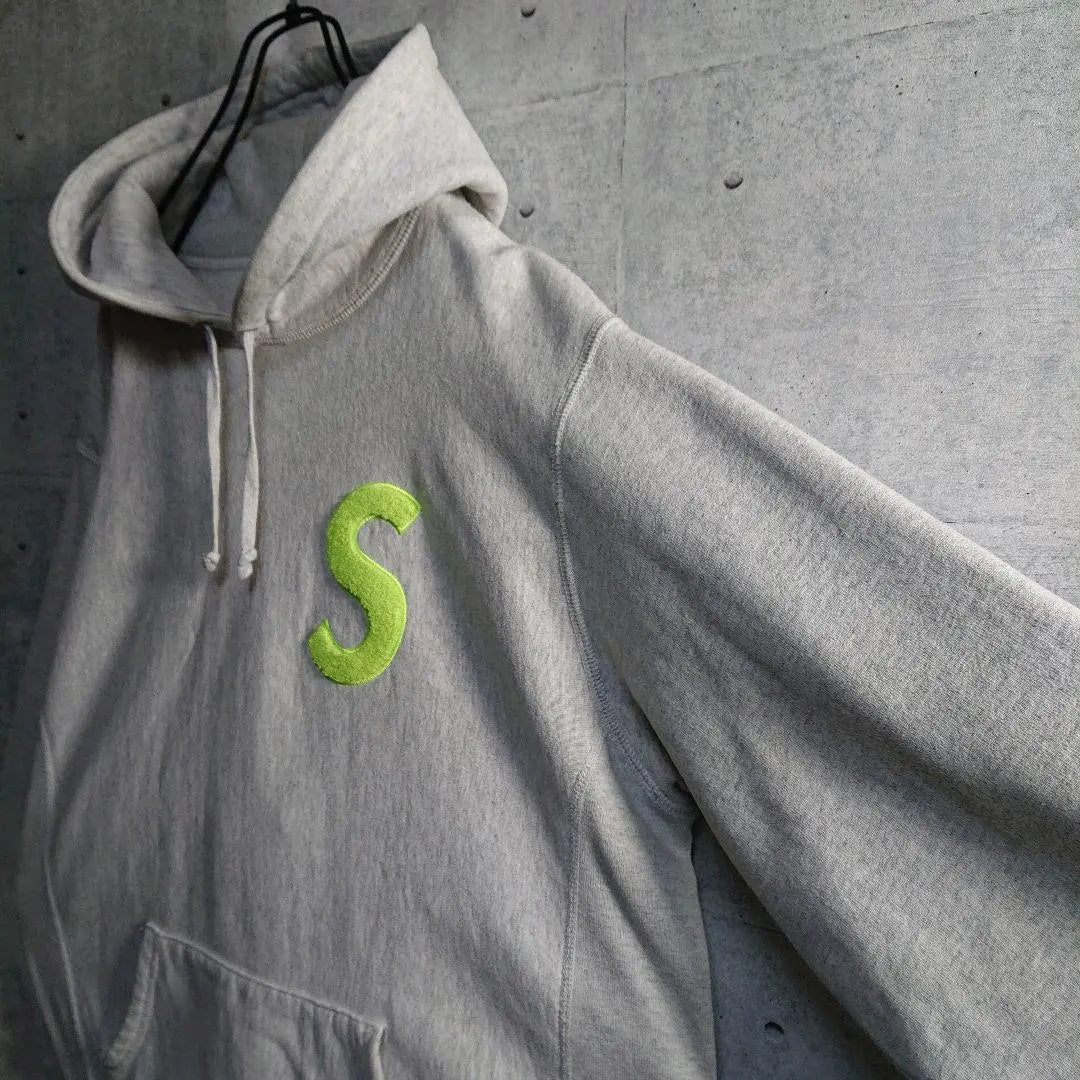 Supreme★S logo embroidered thick pullover hoodie marbled gray L