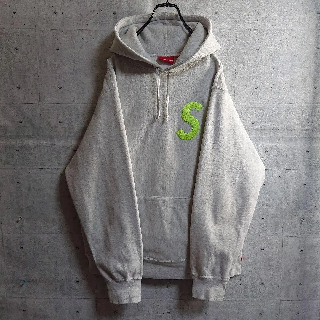 Supreme★S logo embroidered thick pullover hoodie marbled gray L