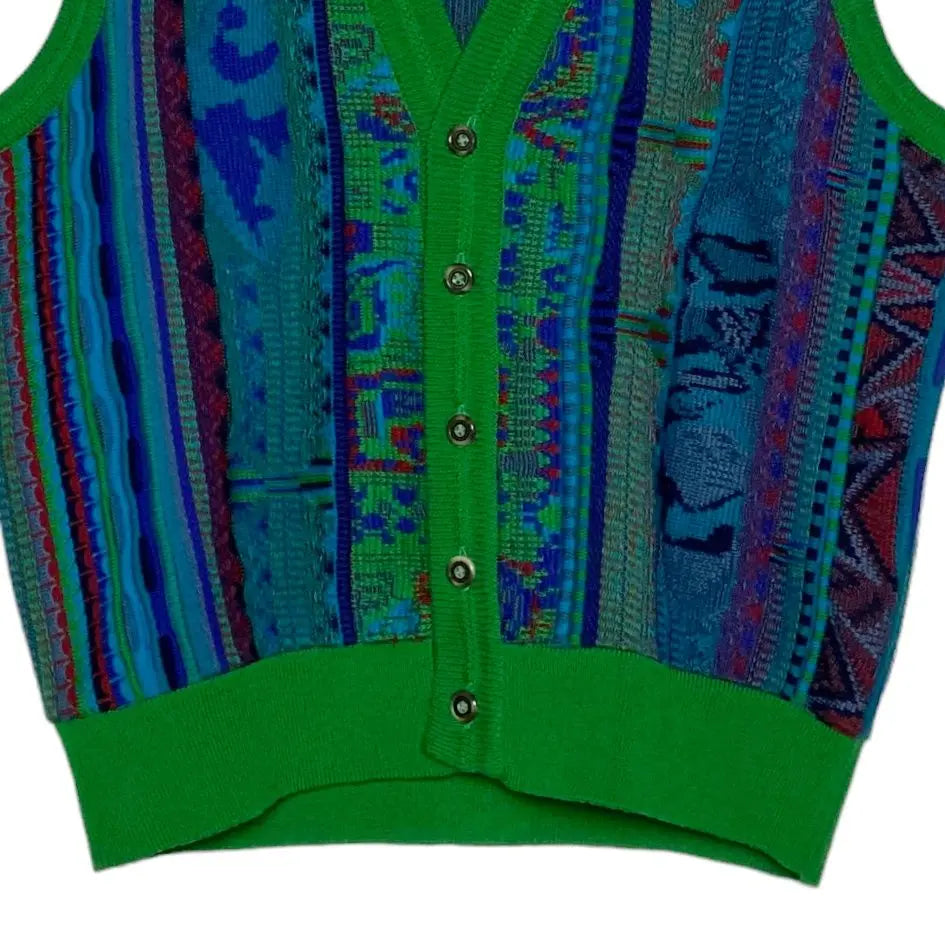 Retro vintage clothing, all-over pattern knit vest, Coozy style, green, M, acrylic sweater, beautiful