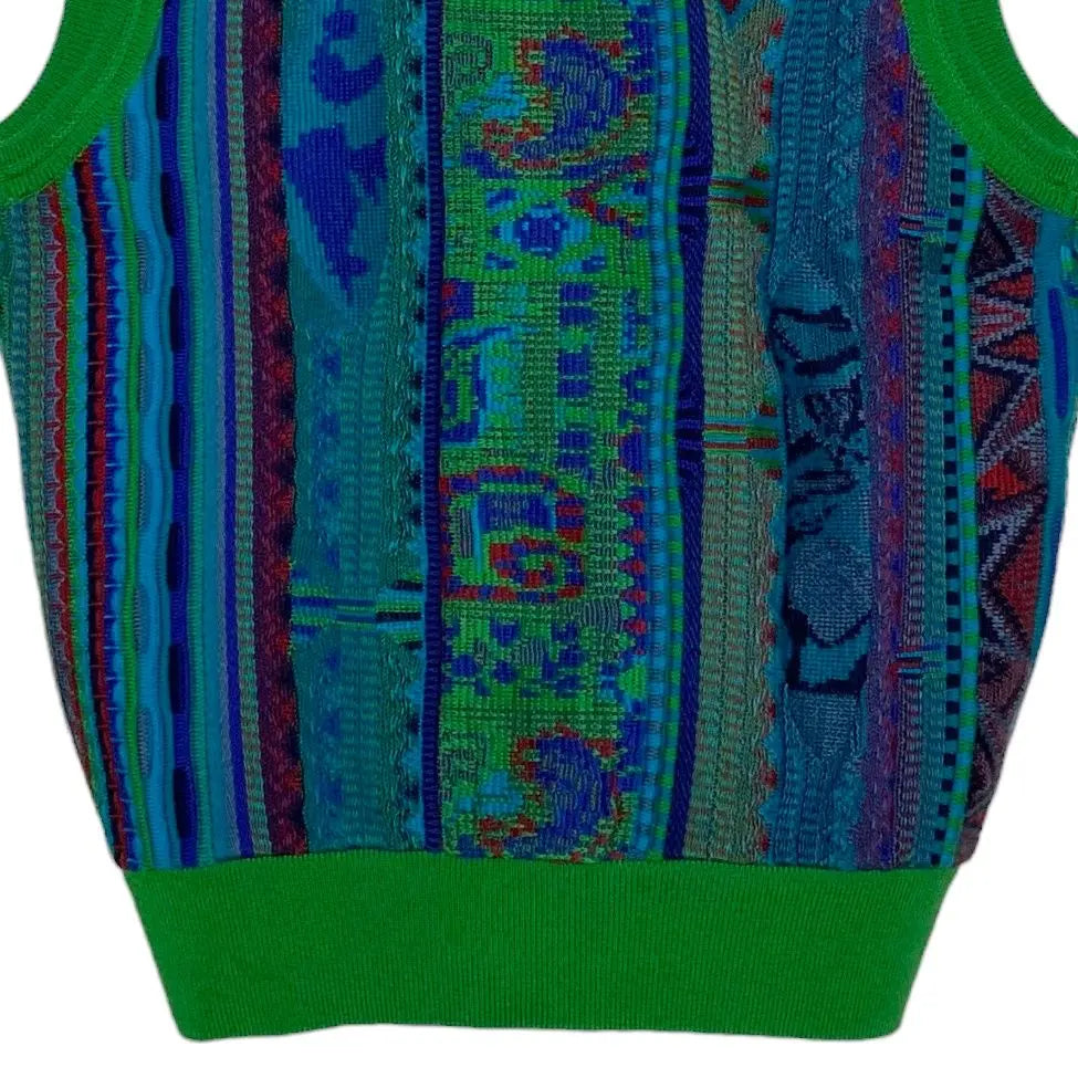 Retro vintage clothing, all-over pattern knit vest, Coozy style, green, M, acrylic sweater, beautiful