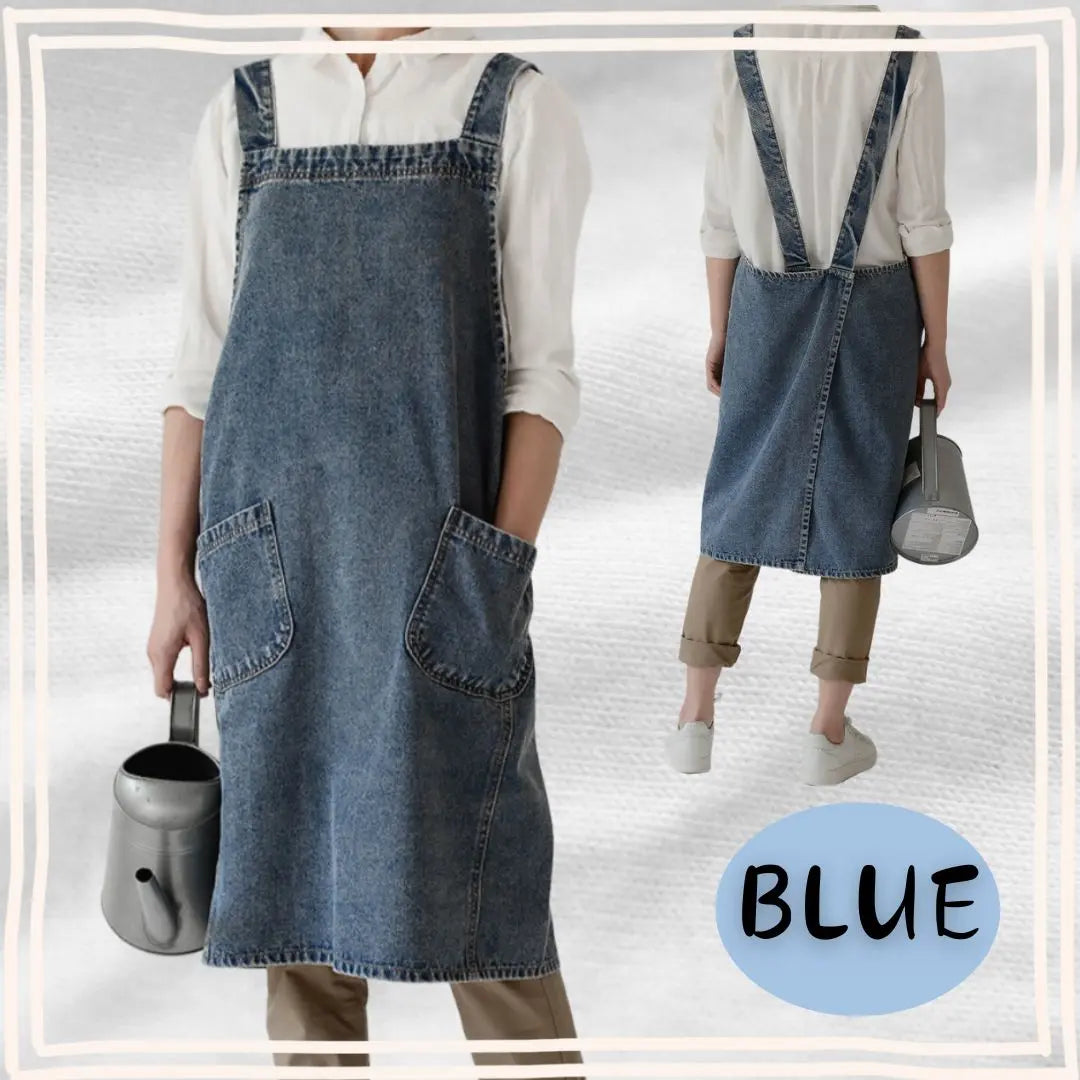 ★Very popular★Apron, denim, simple, blue, plain, adult, men, unisex