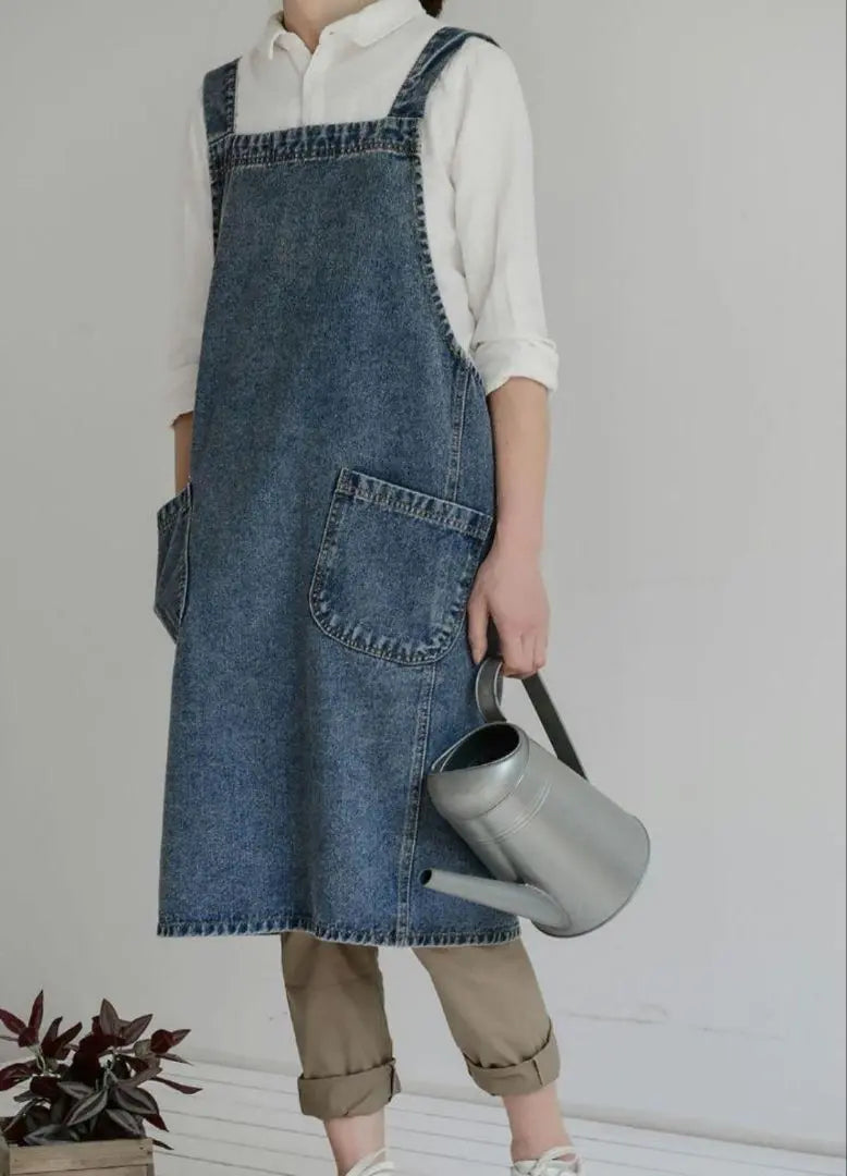 ★Very popular★Apron, denim, simple, blue, plain, adult, men, unisex