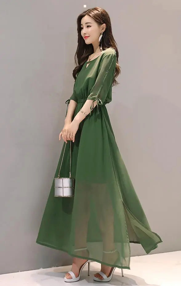 One Piece Dress Long Wedding Invitation After Party Party Formal Korean Popular XL Green