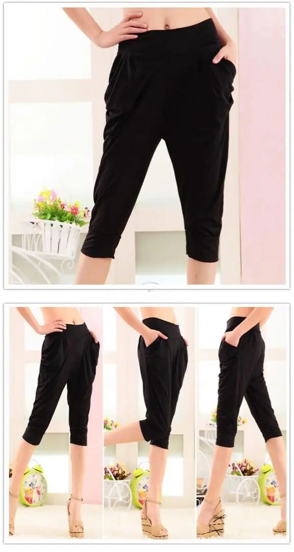 Beautiful Sarouel Pants, Easy to wear, Super Comfortable Fitness Yoga Black L