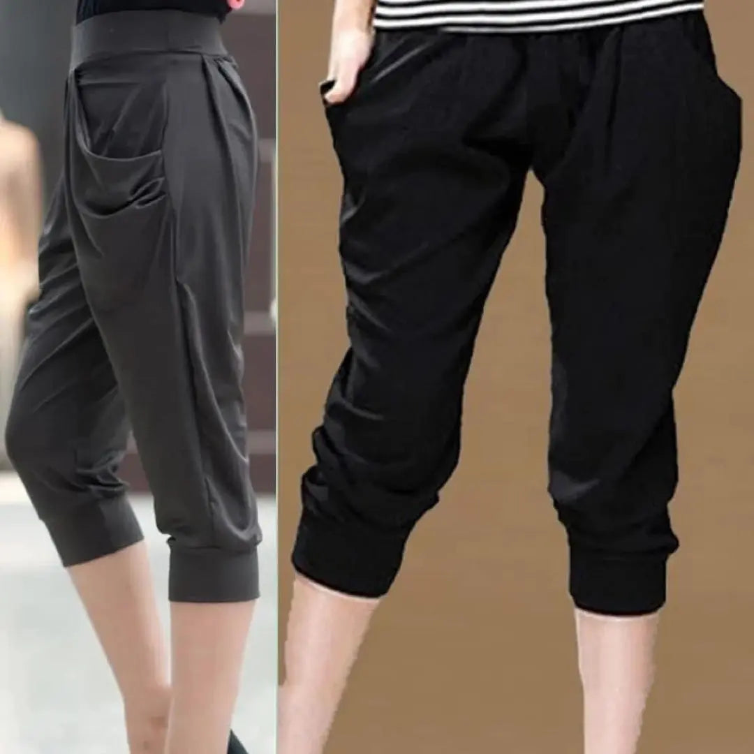 Beautiful Sarouel Pants, Easy to wear, Super Comfortable Fitness Yoga Black L