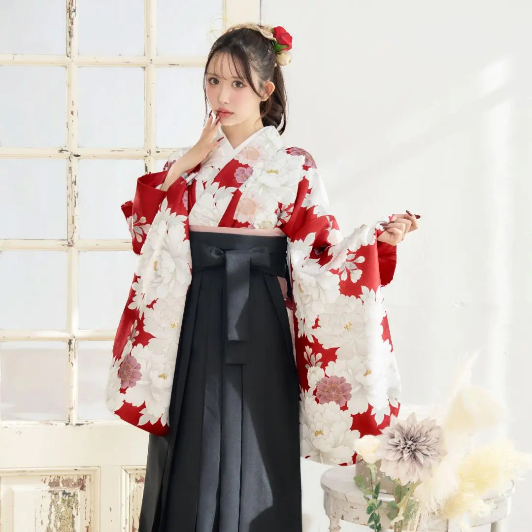 New Hakama 3-piece set Graduation ceremony Elementary school student College student Red Red Black 86BK