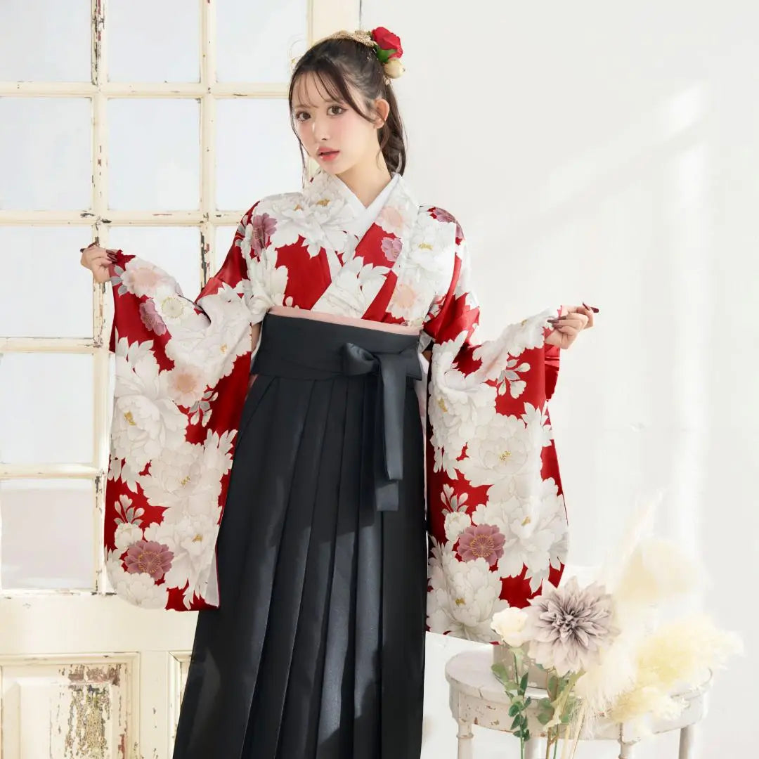 New Hakama 3-piece set Graduation ceremony Elementary school student College student Red Red Black 86BK