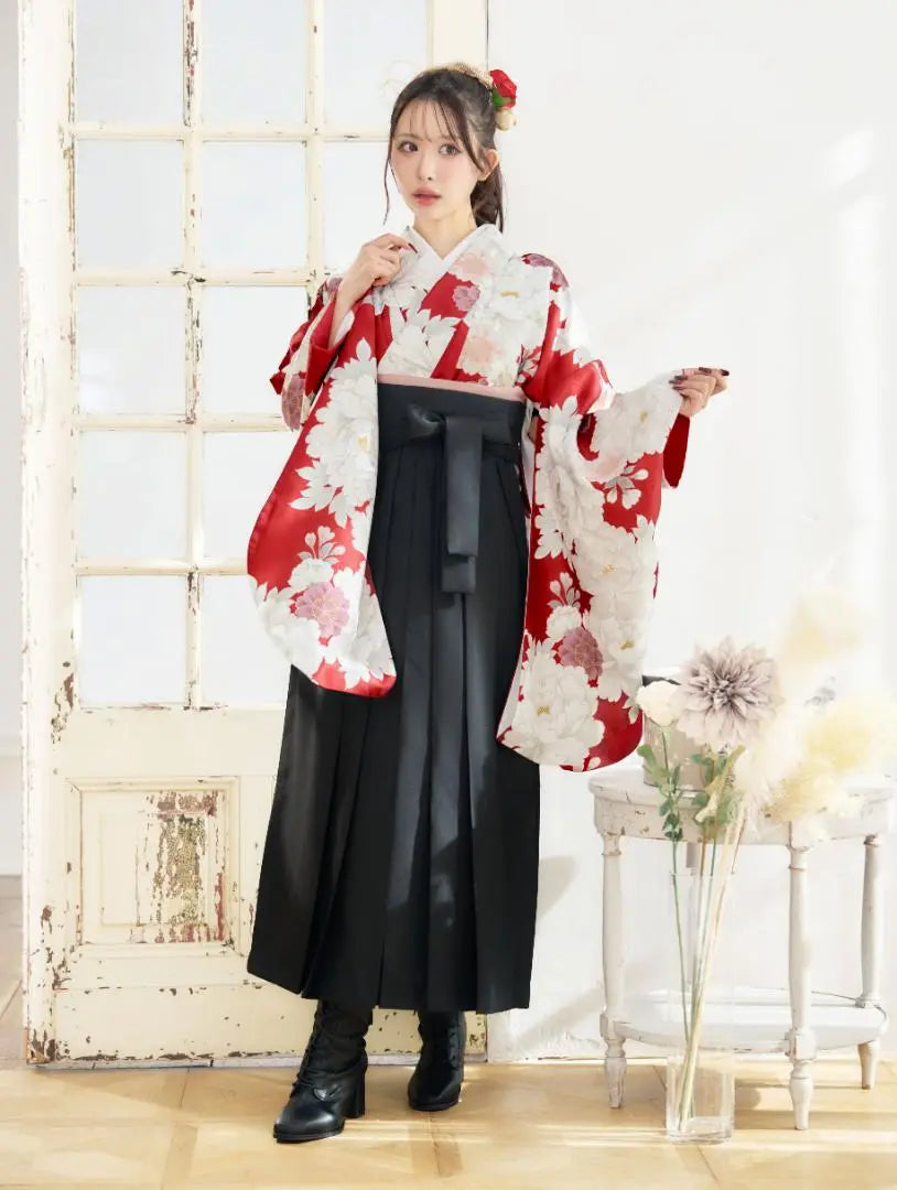 New Hakama 3-piece set Graduation ceremony Elementary school student College student Red Red Black 86BK