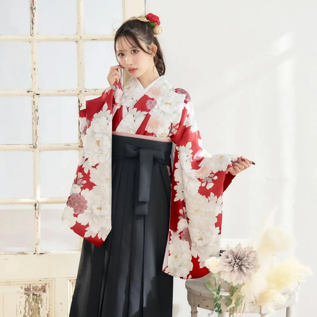 New Hakama 3-piece set Graduation ceremony Elementary school student College student Red Red Black 86BK