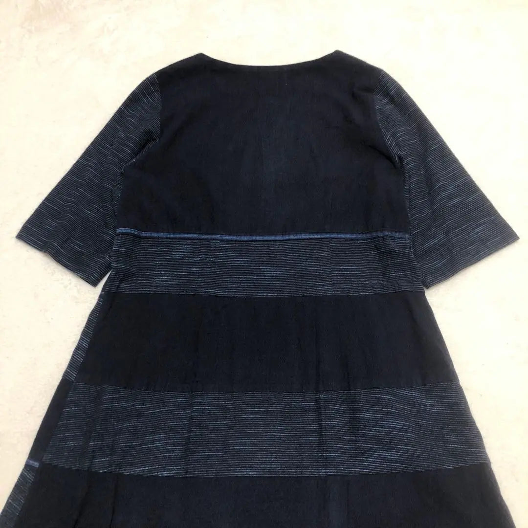 Saiai Ai Kurume Kasuri Long Dress Miyata Textile Front Zipper Cotton