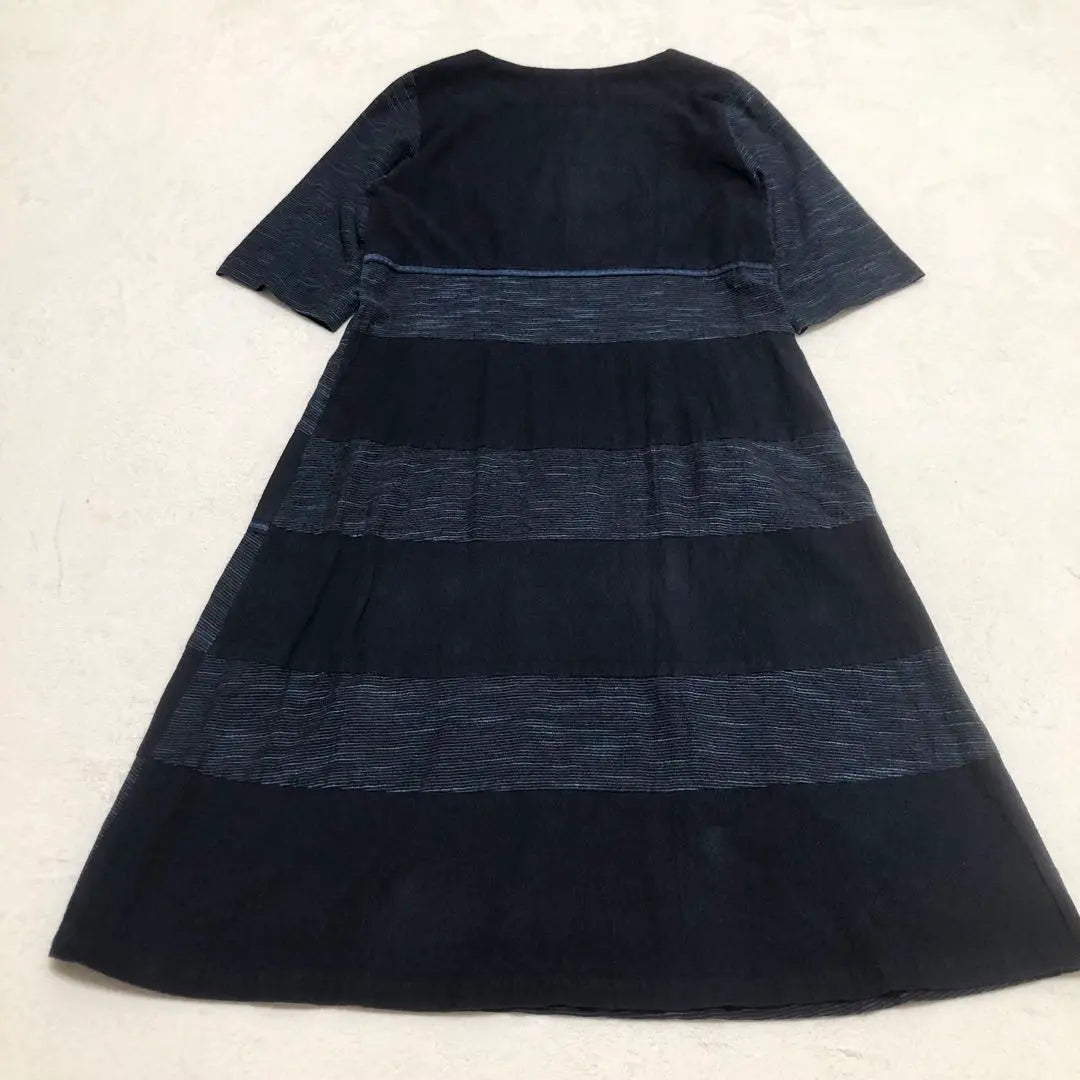 Saiai Ai Kurume Kasuri Long Dress Miyata Textile Front Zipper Cotton