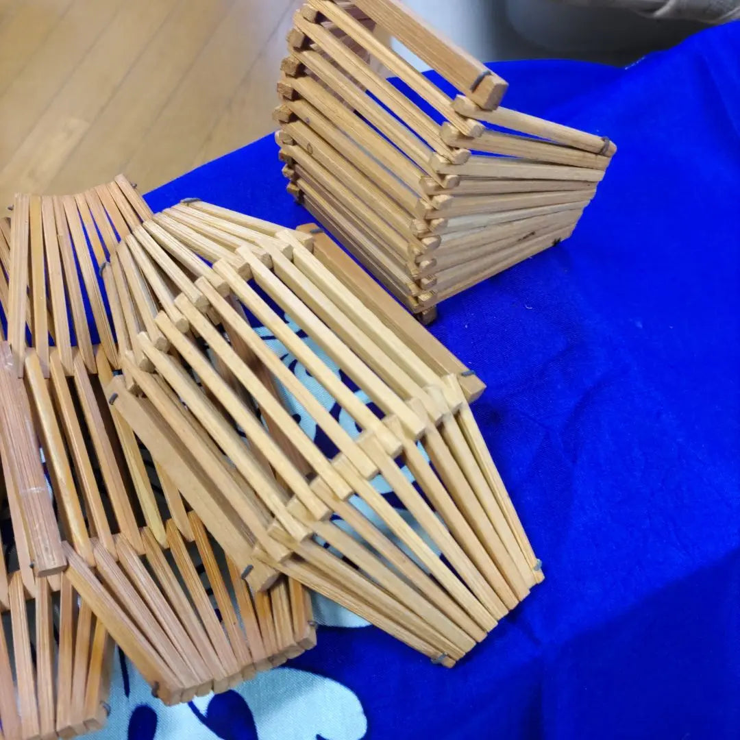 《Showa Retro, Bamboo Towel Stand》 (Set of 5) Bamboo work, light, serving plate 1211