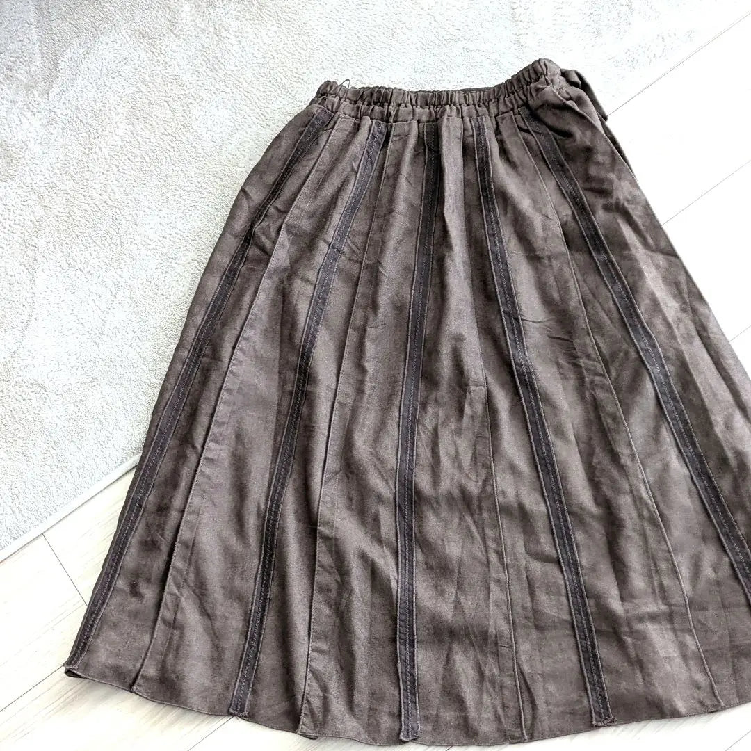 Brown Gathered Long Skirt