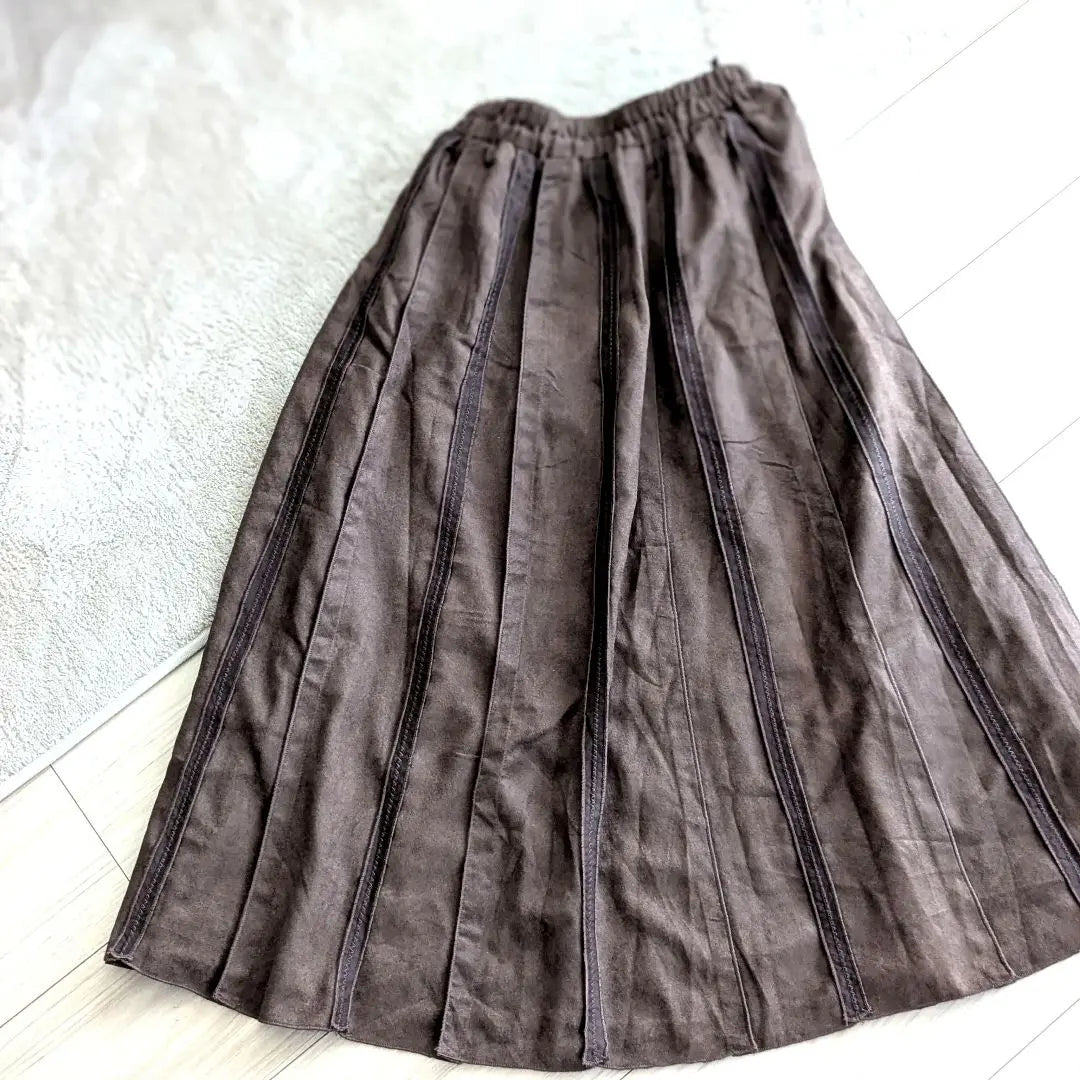 Brown Gathered Long Skirt