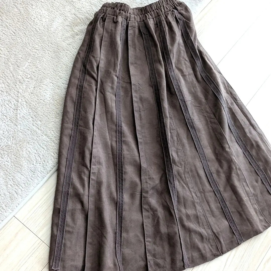 Brown Gathered Long Skirt