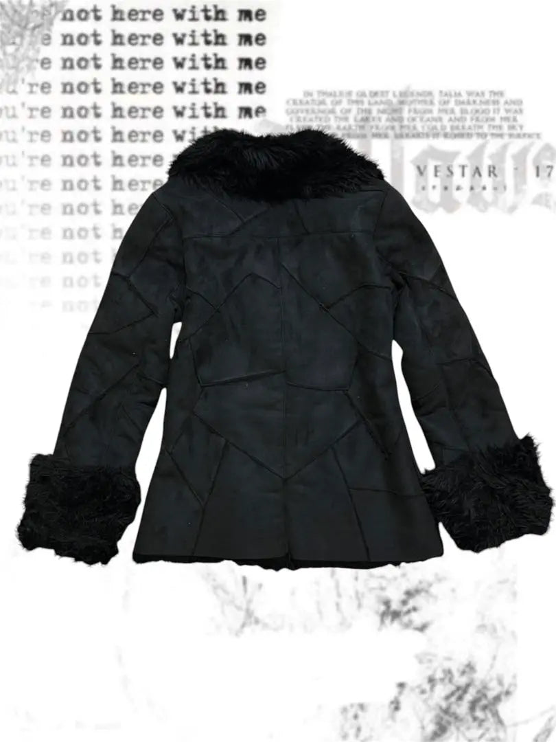 Fur black coat jacket Heisei gal y2k gothic 00s