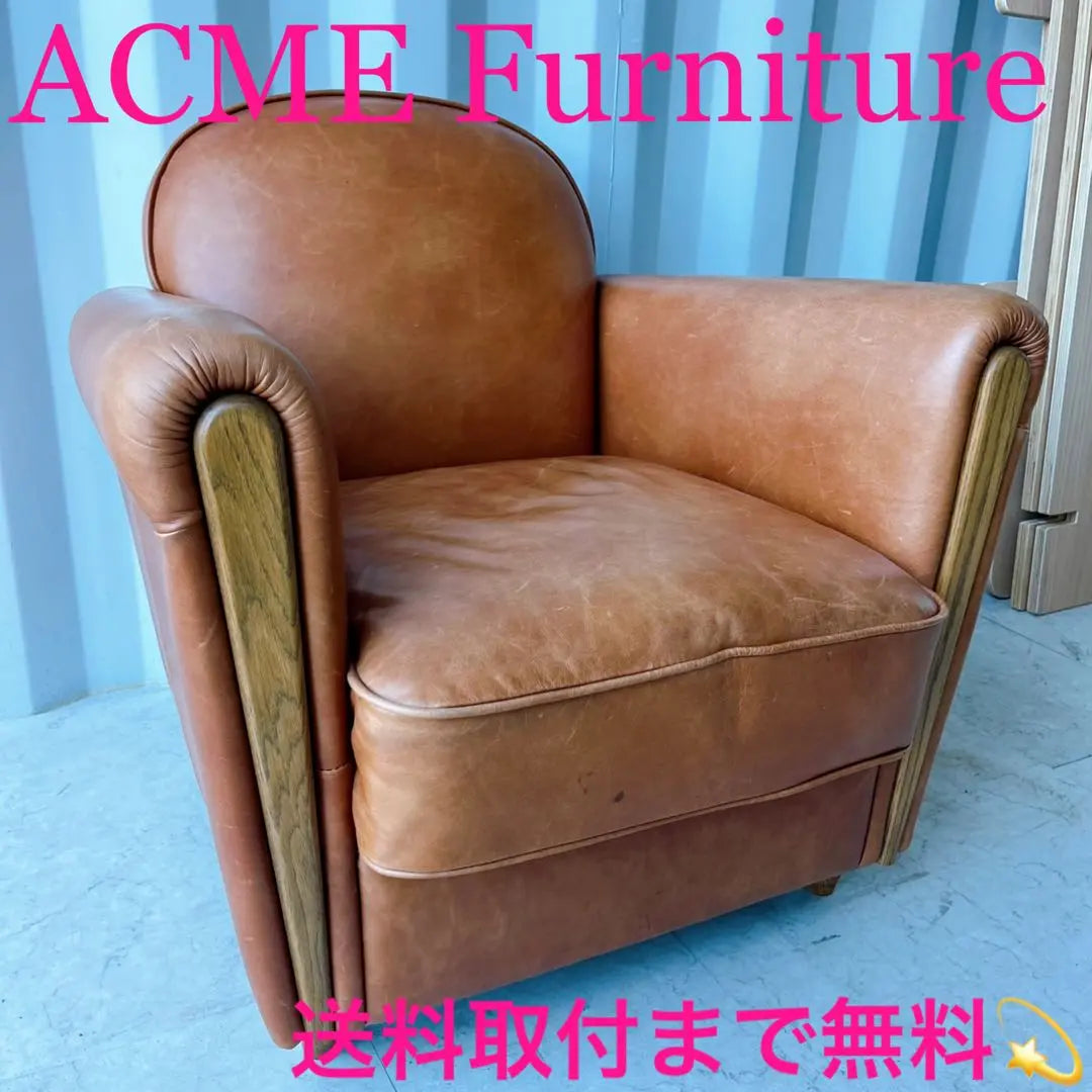 Free installation! Acme Furniture Genuine Leather Oak Club Chair Smooth Leather✨