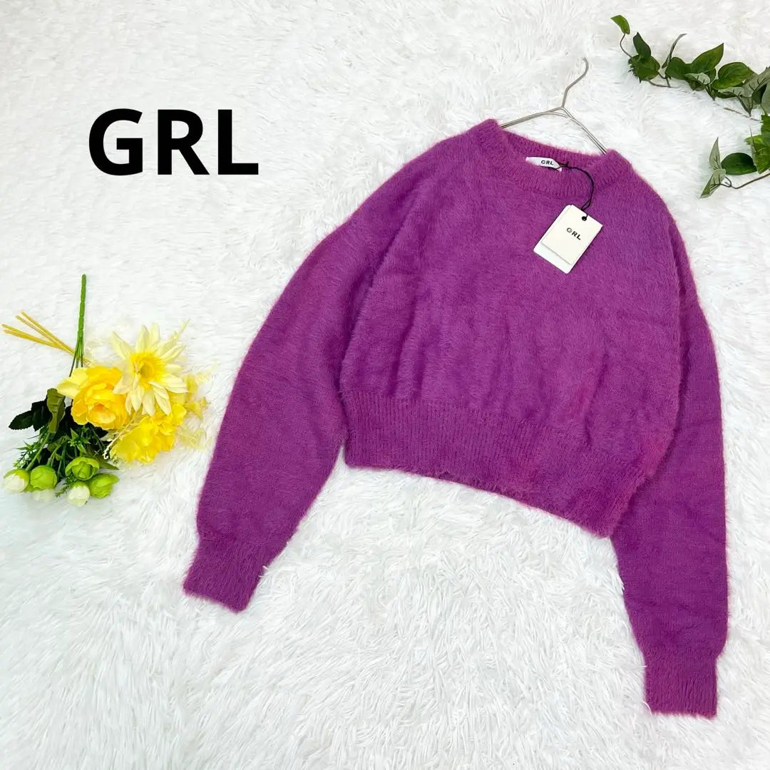 ✨Nuevo suéter de cuello redondo de punto de longitud corta Grail F morado