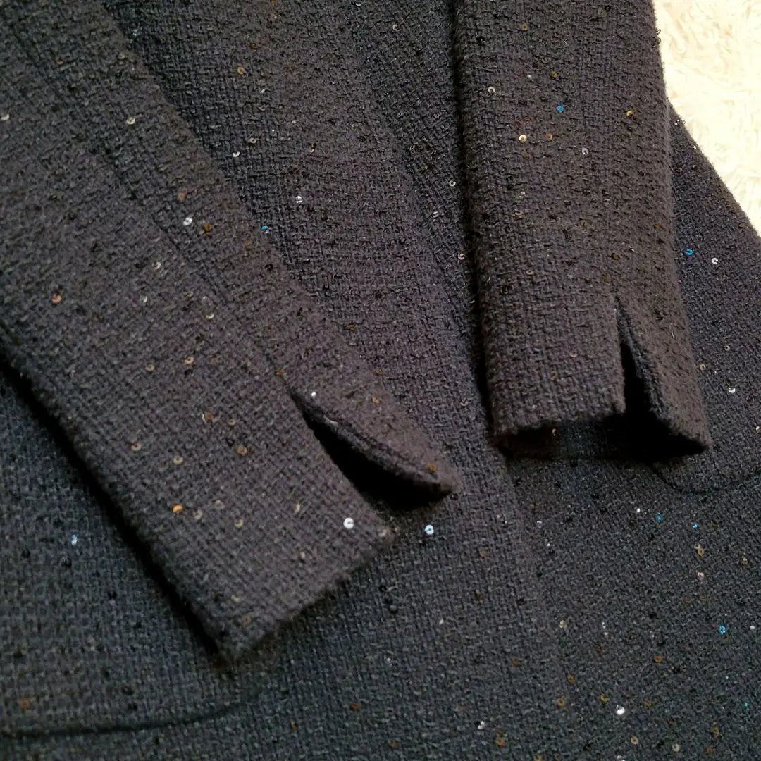 [Rare] HERNO✨Herno sequin linen blend/no collar coat black