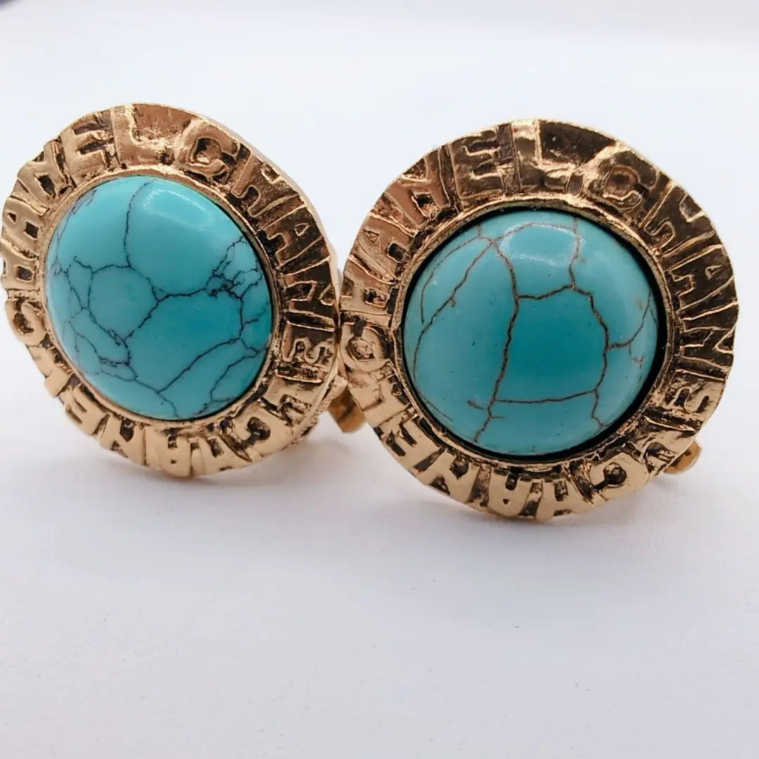 Rare rare one -point CHANEL Chanel Earring Vintage Turquoise