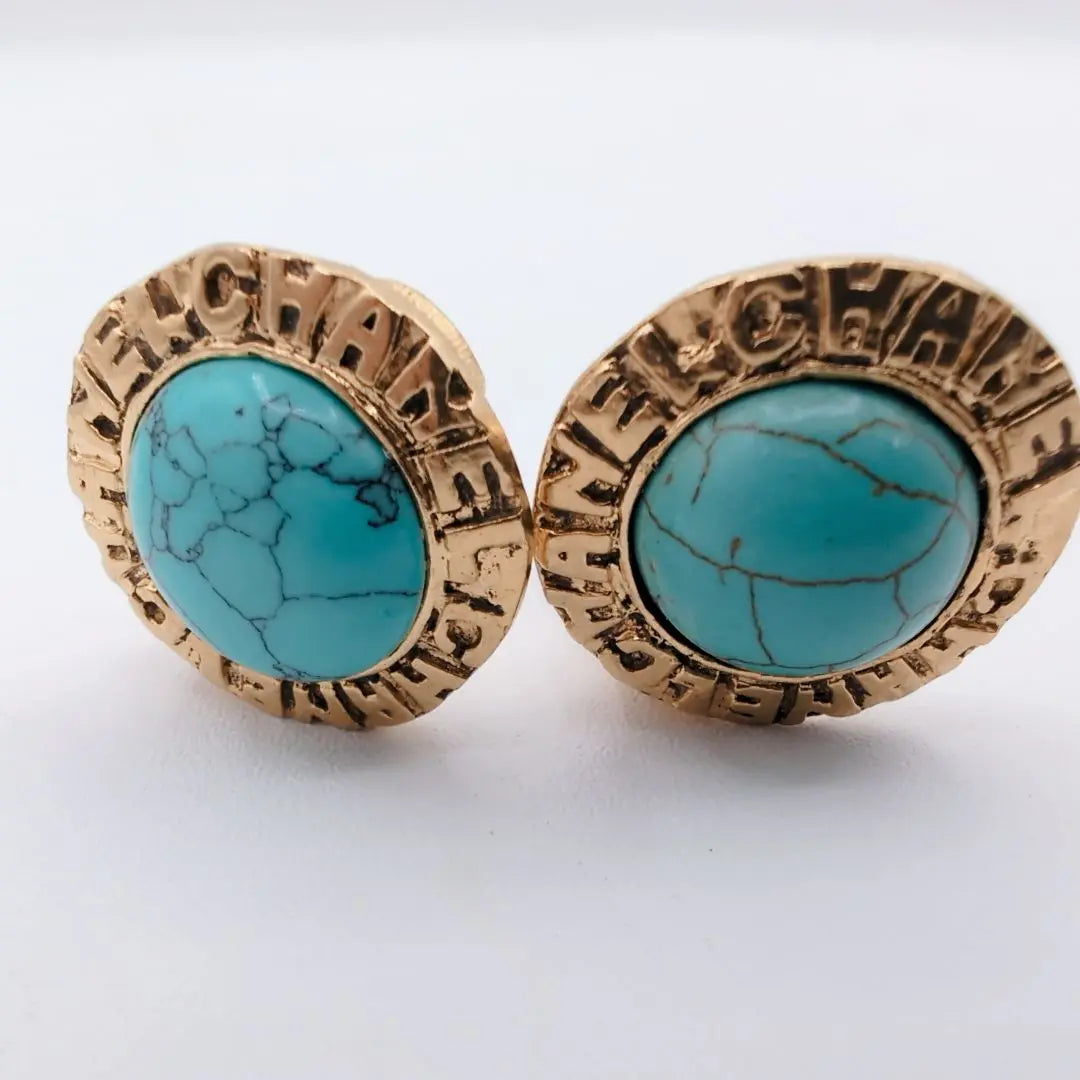 Rare rare one -point CHANEL Chanel Earring Vintage Turquoise