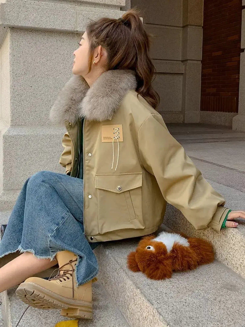 Beige fur jacket for women, fur coat, mod coat