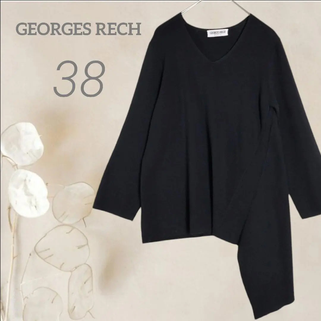 C1182 [Georjuresh] Long sleeve knit M black V -neck asymmetry | c1182【ジョルジュレッシュ】長袖 ニット M 黒 Vネック アシンメトリー